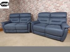 'Chicago' Pair Of 2 Seater Power Recliner Sofas Ocean Blue Suede Effect Fabric