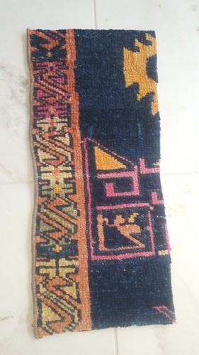 Antique blue oushak fragment - antique,