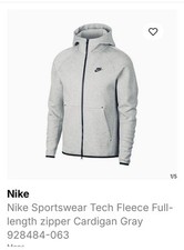 Nike Men’s Sportswear Tech Fleece Full-length zipper Cardigan Gray 928484-063