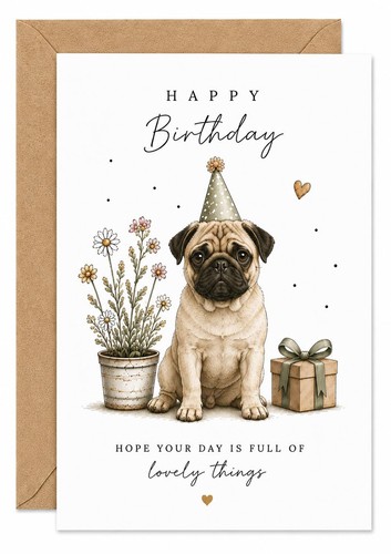 Pug birthday card cute dog - cute,
