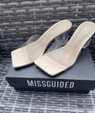 Brand new Boxed Missguided Womens Slip on Mules Perspex Clear Heel Shoes size 5