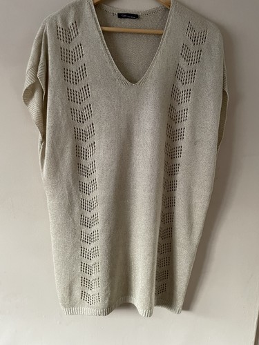 Beige open knit neck - beige, v-neck
