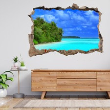 Beautiful Beach Tropical Resort 3d Smashed View Wall Sticker Poster Decal A927
