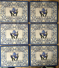 Pimpernel Placemats Blue Purple Iris Rectangular Melamine Cork  X6 Set #6797