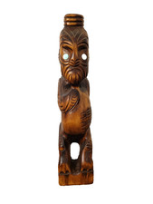 New Zealand Maori Hand Carved Teko Teko With Paua Shell Eyes Tiki Decor Treen