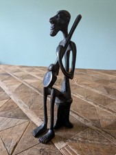 Vintage African Bronze Seated Man Playing an Akonting/Banjo Sculpture/Figurine