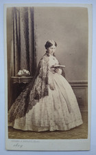 CDV Lady Reading Large Lace Shawl Crinoline Dress by Turner & Everitt Islington