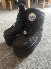 Buffalo London Platform 5" Leather Ankle Boots Black, UK 6