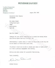 Windsor Davies - Signed Letter -  1987 It Ain't Half Hot Mum, Never The Twain