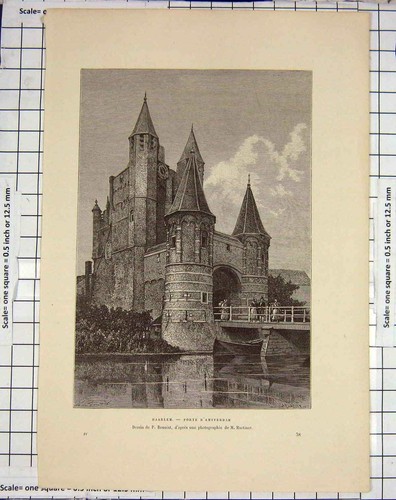 Original old antique print - old,