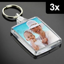 3x Premium Clear Acrylic Blank Keyrings Key Fobs 45 x 35 mm | Passport Photo