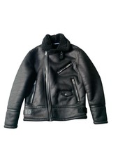 Zara Faux Shearling Leather Flying Jacket Mens Large Black Aviator