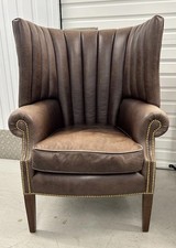 High Back Large Brown Leather Wingback Armchair by IJL Brown