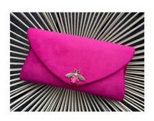 Pink Evening bag. Pink clutch bag. Wedding purse. Fuschia handbag. Suede Clutch