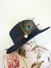 Peacock Feather Brooch Hat Pin, Gift, Races, Spent Cartridge, Country Wedding