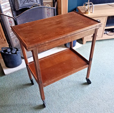 Antique Oak veneer Card Table, Green baise Folding top Drinks Trolley