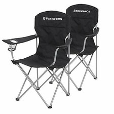 SONGMICS Set of 2 Folding Camping Chairs Black Outdoor Steel 150kg