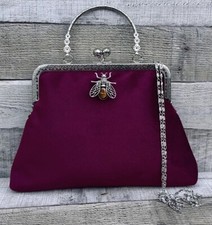Velvet Clutch Purse. Bee Evening Bag. Burgundy Handbag