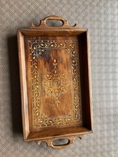 Vintage Serving Tray Inlaid with Bone or Shell Wood Vintage Serving Tray