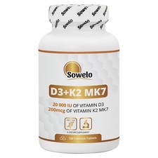 Vitamin D3 20000 IU + K2 MK7 – Immune & Bone Support – High Strength – Sowelo