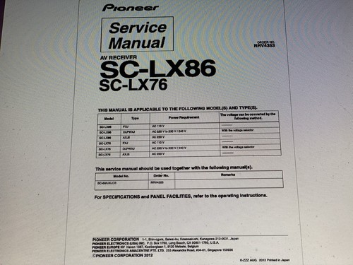 Pioneer lx86 service manual - sc-lx86,