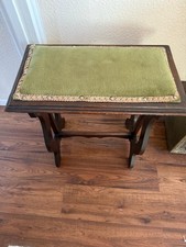 Vintage Wooden Piano Stool / Sewing Bench with Green Upholstered Top