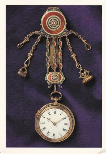Gold enamel chatelaine watch - enamel,
