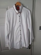  MAKROM Slim Fit Long Sleeved White Dress Shirt Plaid trim 4XL unworn