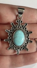 Genuine QVC Solid Sterling Silver Mexico Statement Blue Turquoise Stone Pendant