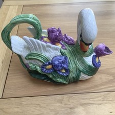 Regency Fine Arts Elegance Swan Flowers Ceramic Lidded Teapot