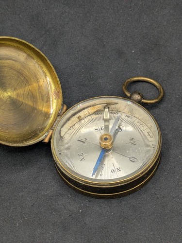 Antique brass pocket compass - pocket,