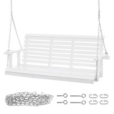 Uimoso 65” Porch Swing Bench Wooden Hanging Outdoor Garden Patio Courtyard White