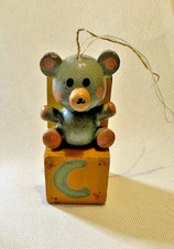Vintage Wooden Blue Teddy Bear