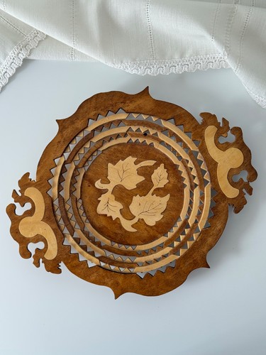 Vintage carved wooden - vintage, plate