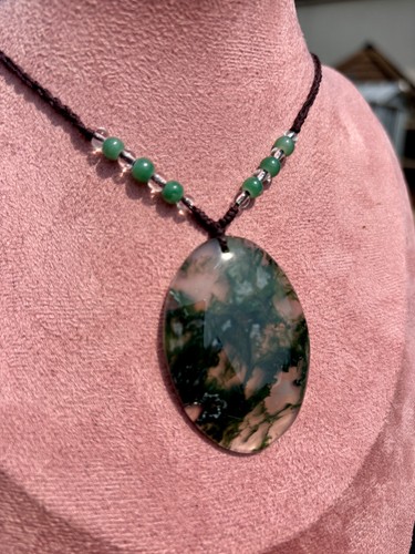 Natural moss agate - agate, oval