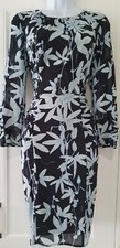 Womens Whistles Black Blue Floral Ruched Stretch Silk Formal Bodycon Dress 10New