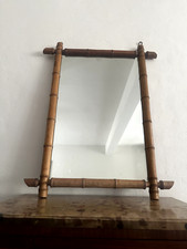 Antique Extra Large French Original 1920s Art Deco Bamboo Oak Framed Mirror