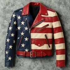 Mens American Flag Leather