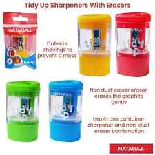 Single Hole Tub pot Pencil Sharpener-Eraser Tidy Up Assorted Colours School Exam
