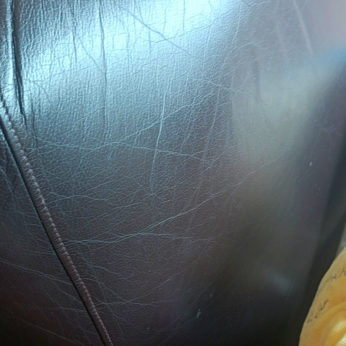 Black leather ottoman - leather,