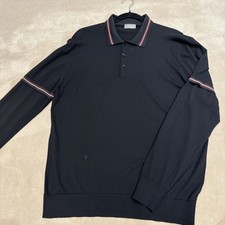DIOR MENS Black Virgin Wool Button Up Collar Jumper Size Large