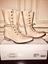 NEW Steve Madden TROOPA Combat Granny Boots NATURAL LEATHER Lace ZiP SZ 6.5M 37