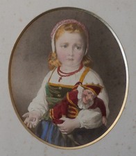 Young Girl with Mr Punch – hand colour Photograph 19th Century