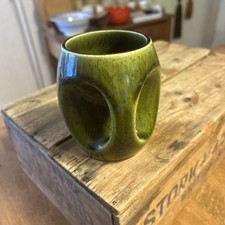 Vintage Dark Green Holkham Pottery Owl Drinking Mug – Mid-Century – Retro!