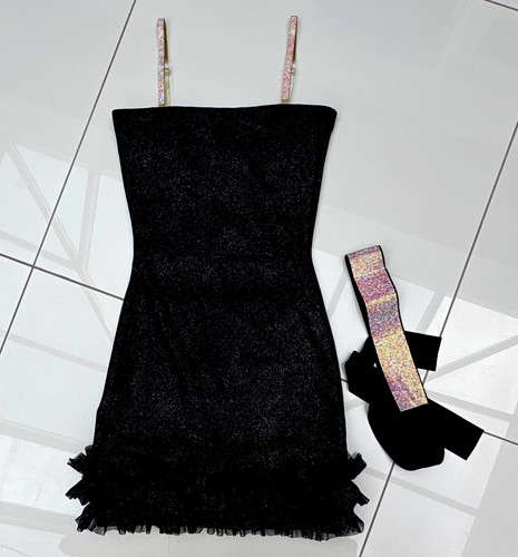 Polly black glitter mesh - glitter,