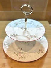 Vintage St. Michael Melrose Fine Bone China Two-Tier Cake Stand Floral Design