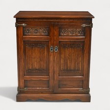 Old Charm TV Cabinet Tudor Brown Finish Linenfold Doors  FREE UK Delivery