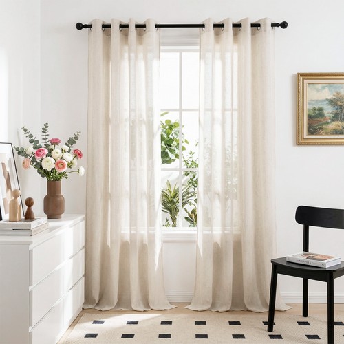Panels natural linen voile - natural,