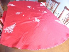 Large round Christmas tablecloth with gold embroidery -  70 inch dia