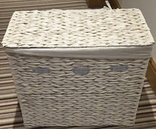 White, Triple Section, Wicker, Basket Laundry Hamper, With Lid, Washable Insert
